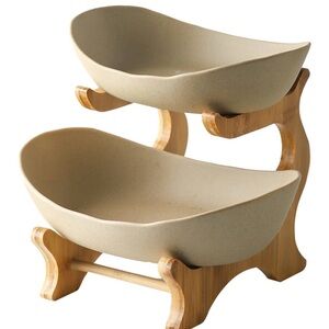 Elegant Beige Double Bowl Stand